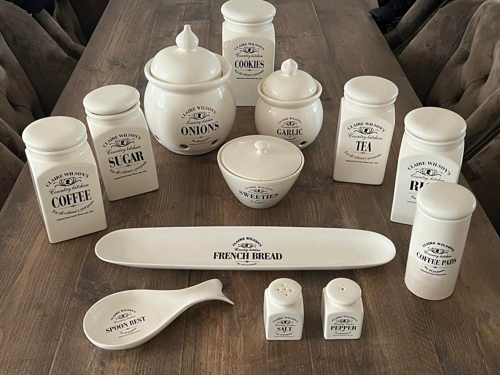 Claire Wilson’s compleet set voorraadpotten etc. Vintage, Gebruikt, Overige typen, Ophalen of Verzenden, Overige stijlen