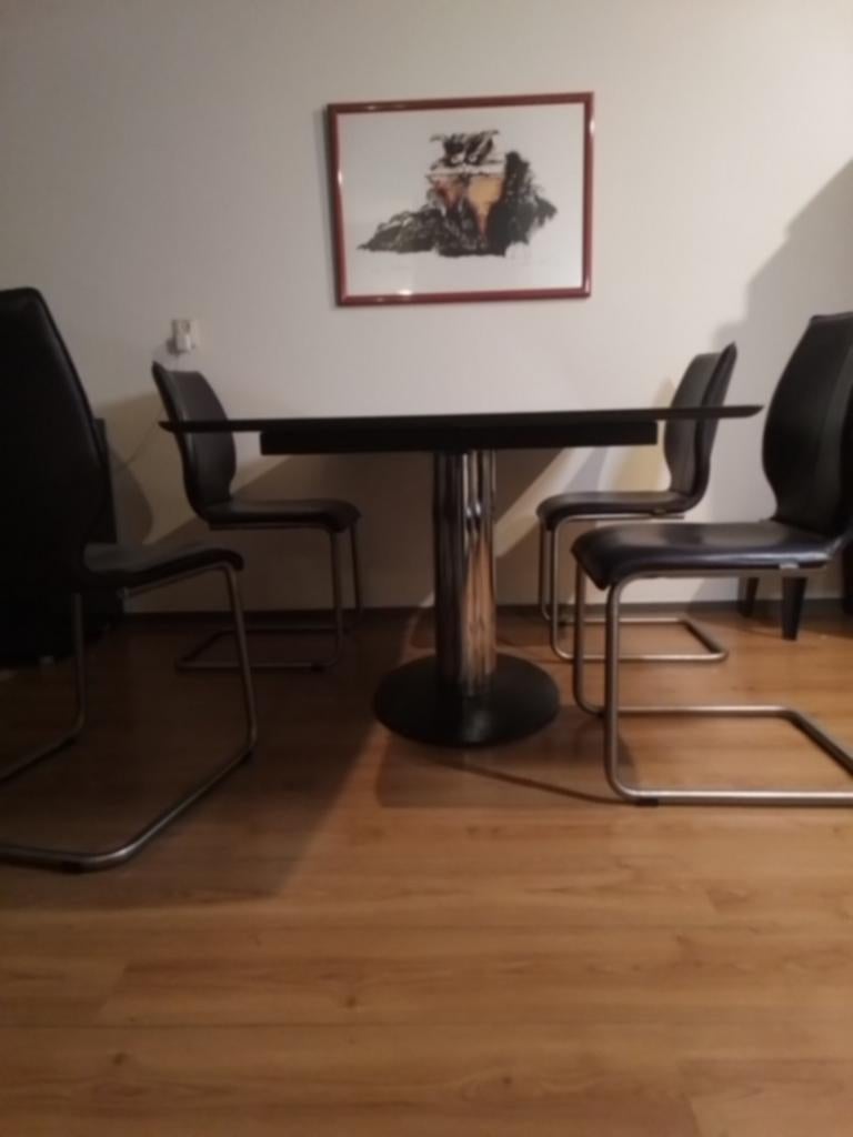 Eettafel 5 personen zwart graniet blad, Ophalen, 200 cm of meer, 50 tot 100 cm, Zo goed als nieuw