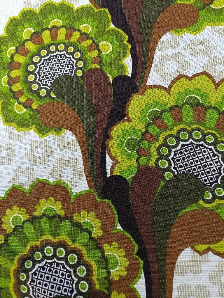 Origineel vintage stof psychedelisch groen bloem 120 cm (I6), Overige kleuren, 120 cm of meer, Ophalen of Verzenden, Linnen