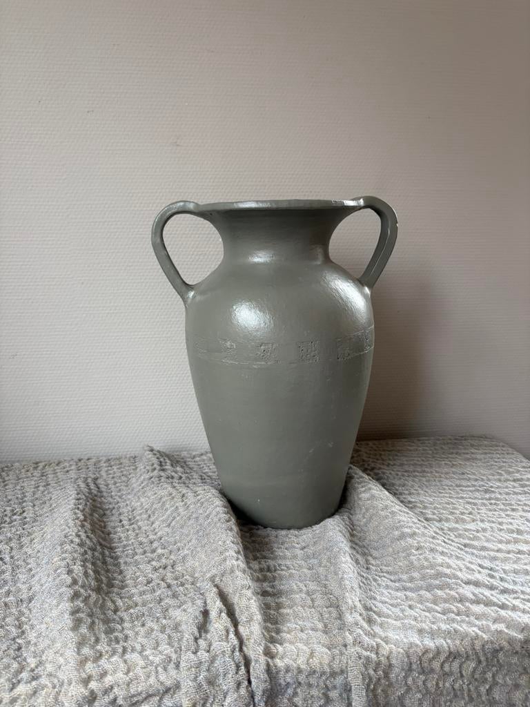 Vintage ceramic grijs vaas kruik  met grepen h33cm, Huis en Inrichting, Woonaccessoires | Vazen, Overige kleuren, Aardewerk of Porselein