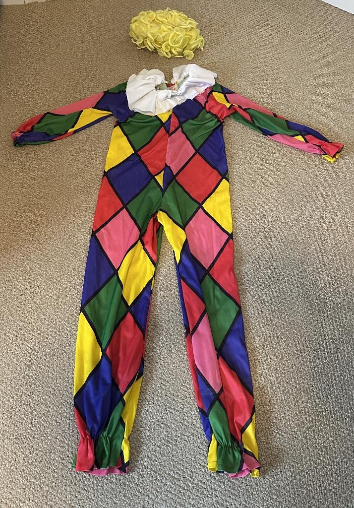 Carnavalskleding: Clownspak kinderen (maat 140) met pruik, Carnaval, Ophalen of Verzenden, Kleding, Maat 34 (XS) of kleiner