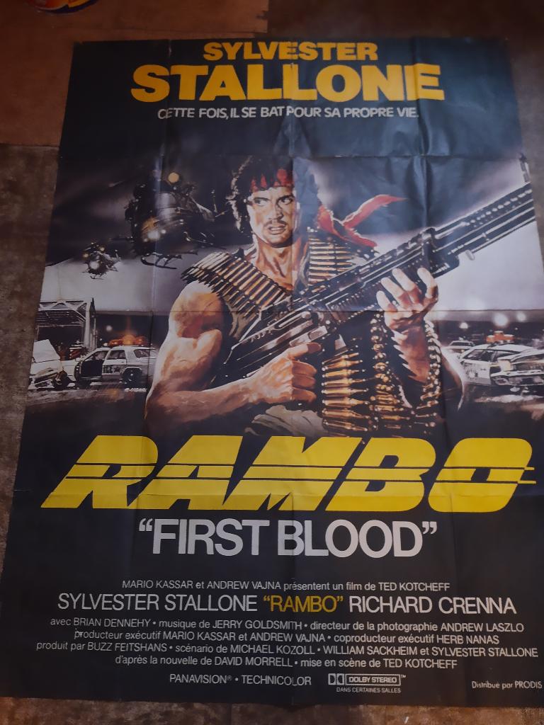 Vintage originele filmaffiche Rambo Sylvester Stallone, Verzamelen, Ophalen of Verzenden, Gebruikt, Film, Poster