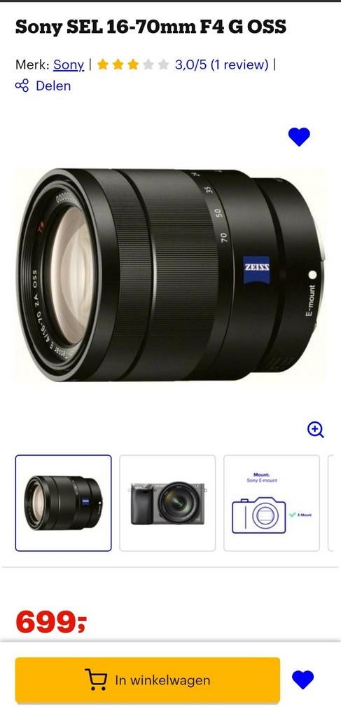 Sony 16-70mm F4, Ophalen of Verzenden, Zo goed als nieuw, Telelens, Zoom