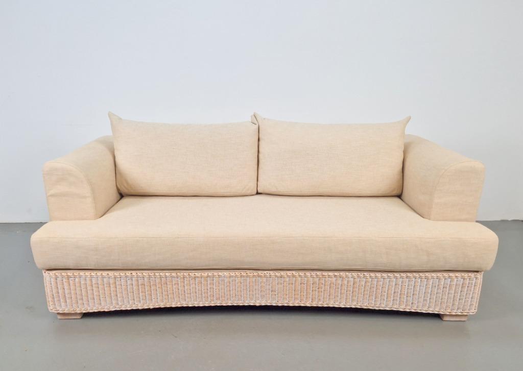 Dolcefarniente Leda Rotan Linnen Bank DFN srl Italia design, Ophalen, 150 tot 200 cm, Driepersoons, 75 tot 100 cm
