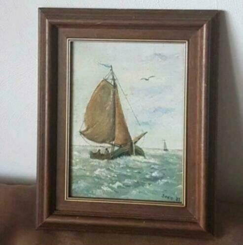 Olieverf platbodem op zee gesigneerd Boen, Ophalen