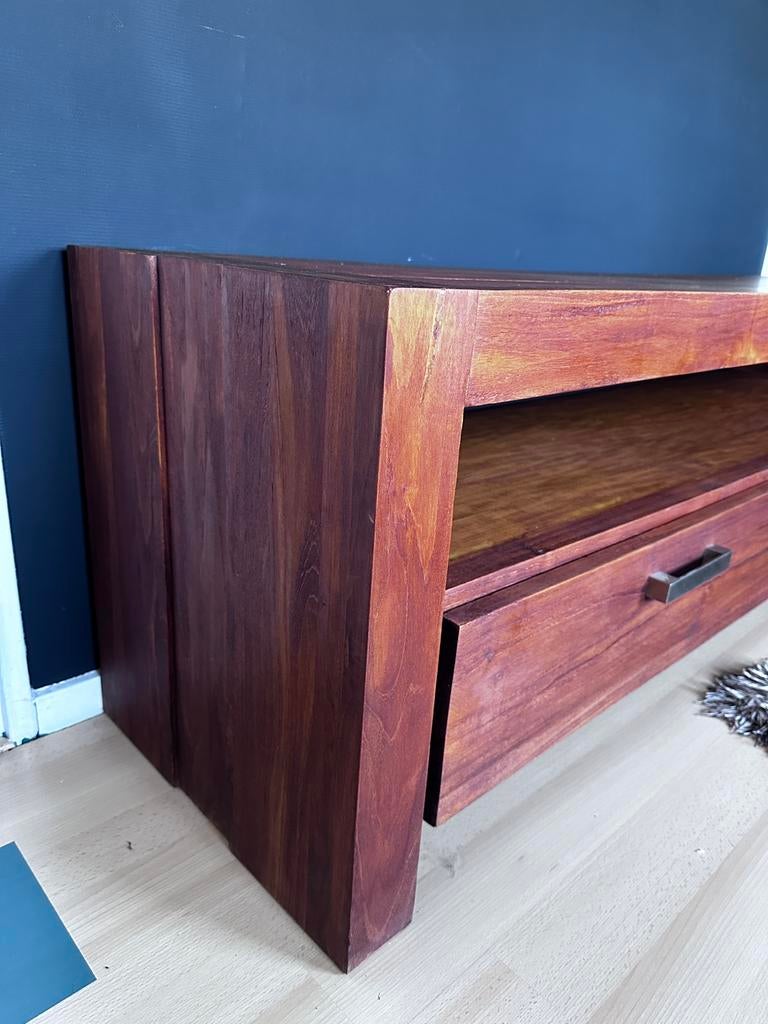 Teak hout TV meubel, Ophalen, 150 tot 200 cm, Teakhout, Zo goed als nieuw