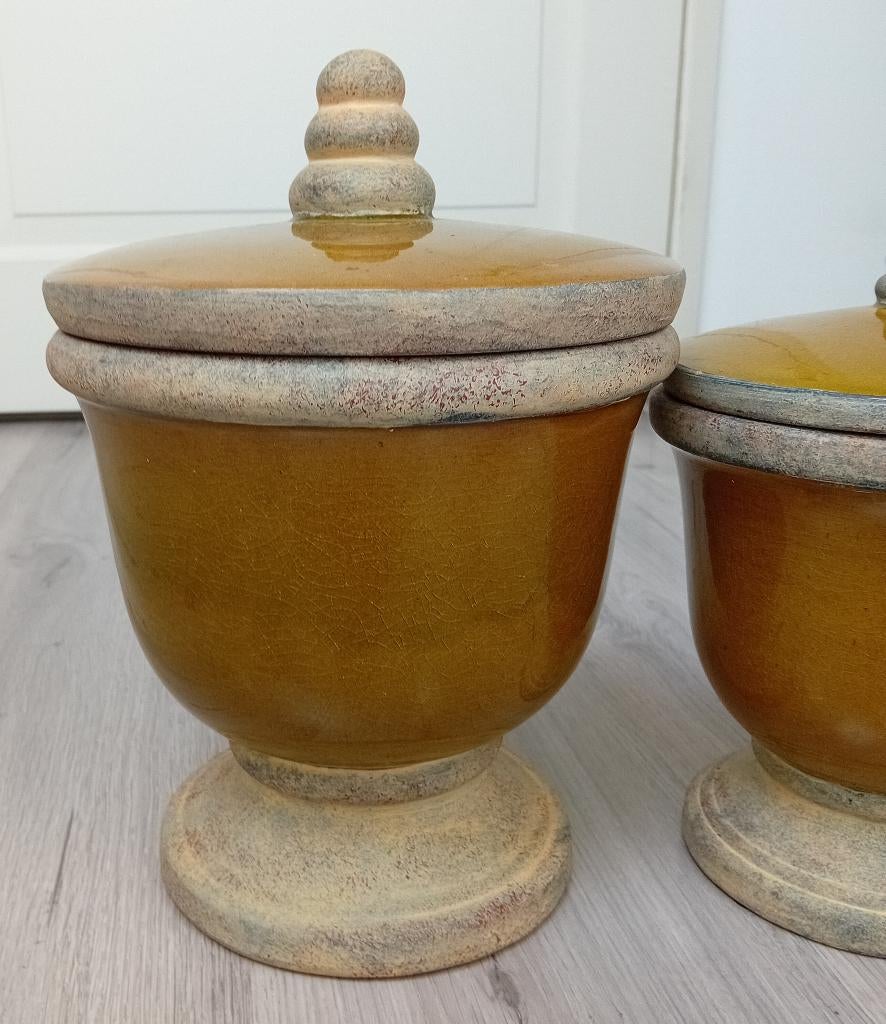 2 potten (bloempotten) met deksel, aardewerk, Ophalen of Verzenden