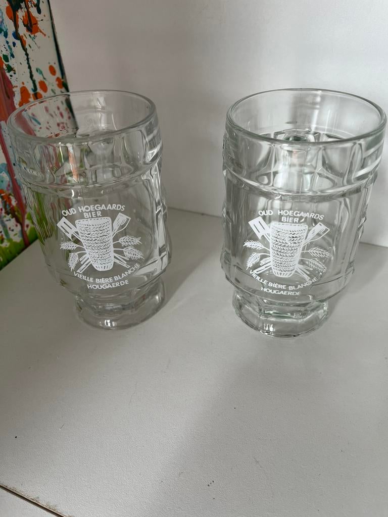 Oud Hoegaardens bierglazen set van 4 pullen, Ophalen of Verzenden, Nieuw, Glas of Glazen, Overige merken