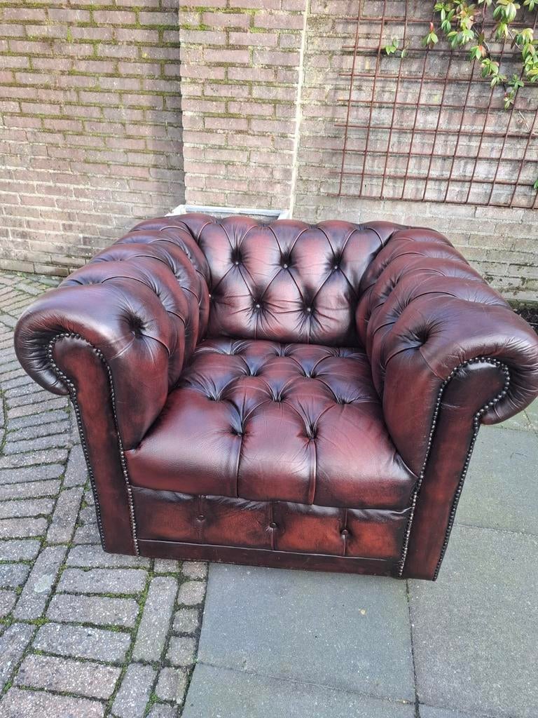 Chesterfield fauteuil buttonseat 100x90x75, Huis en Inrichting, Fauteuils, Gebruikt, Leer, 75 tot 100 cm, 75 tot 100 cm, Ophalen