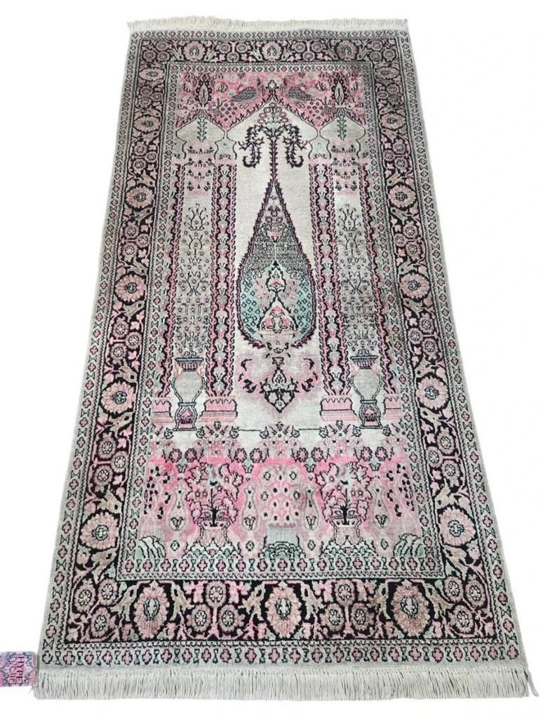 Handgeknoopt oosters Kashmir tapijt Mirab Cashmere 89x176cm, Crème, Gebruikt, Perzisch, HYPE POP-UP