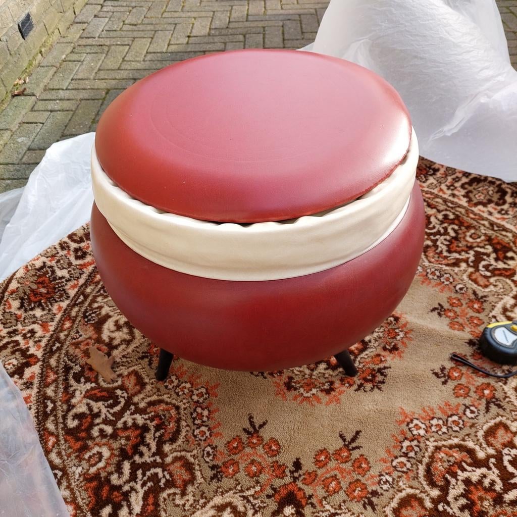 Vintage poef naaidoos zeer goed, Ophalen, Minder dan 50 cm, Rond, Minder dan 50 cm