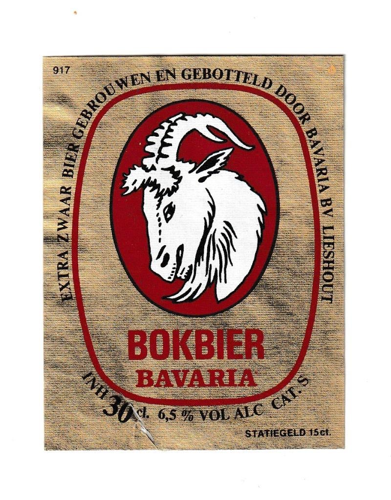 Bieretiket Bokbier Bavaria 30 cl statiegeld 15 ct no 917, Ophalen of Verzenden, Zo goed als nieuw, Overige typen, Overige merken