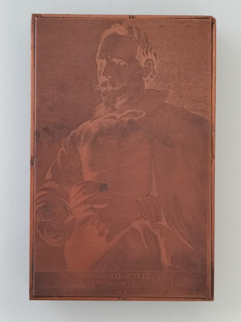 Oude koperen plaat met portret van Cornelis de Vos., Antiek en Kunst, Kunst | Etsen en Gravures, Ophalen of Verzenden