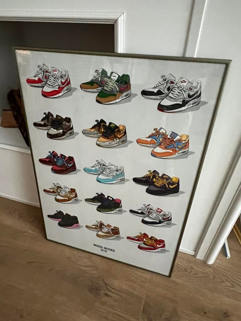 Getekende nike air max poster geïllustreerd ingelijst, Verzamelen, Ophalen of Verzenden, Zo goed als nieuw, A1 t/m A3