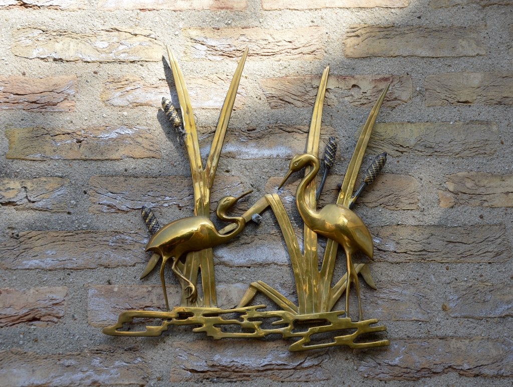 Vintage Messing Wandsculptuur Vogels, Huis en Inrichting, Ophalen, Metaal, Wandsculptuur, Gebruikt