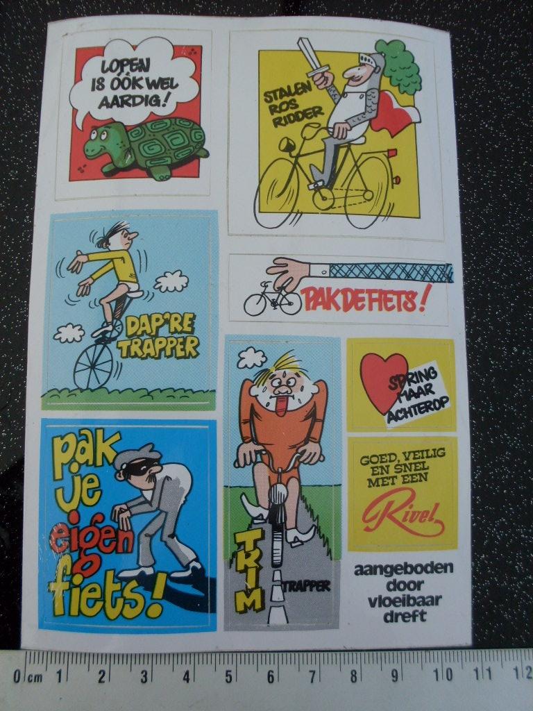 8x fiets stickers humor dreft vintage, Verzenden, Zo goed als nieuw, Merk