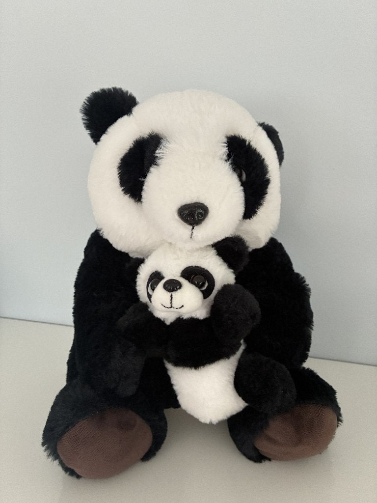 Schattige Panda Knuffel met Baby Panda - 28 cm, Overige typen, Zwart, Ophalen of Verzenden, Zo goed als nieuw