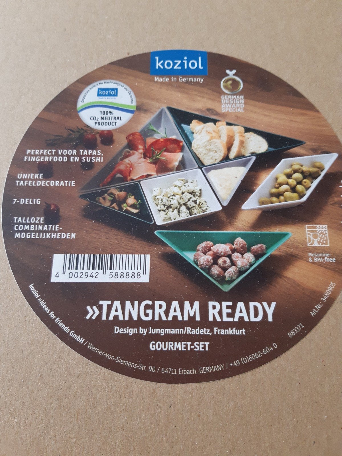Koziol Tangram Ready Tapasset - 7-delig splinternieuw, Overige materialen, Nieuw, Ophalen of Verzenden, Schaal of Schalen