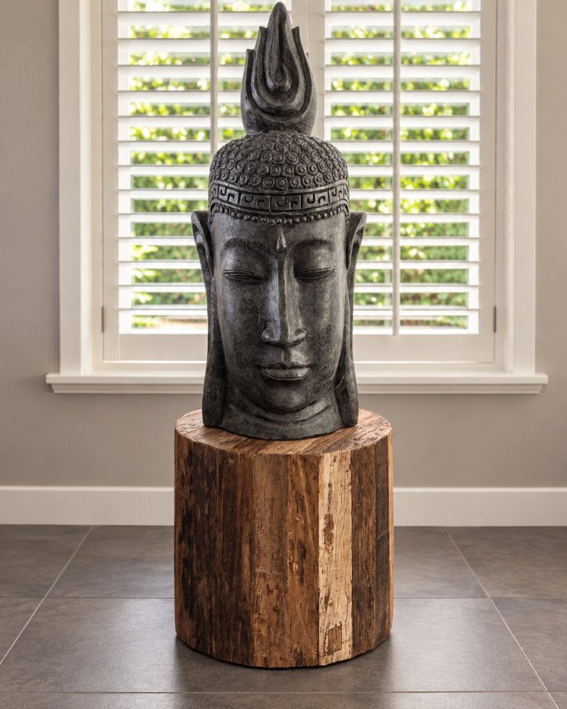 Exclusieve PTMD Boeddha 120cm met verrijdbare houten sokkel, Ophalen, Zo goed als nieuw, 120 cm