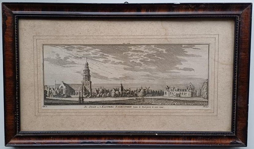 ets - de stad en 't Kasteel Ysselstein  ( ijsselstein ), Antiek en Kunst, Kunst | Etsen en Gravures, Ophalen, Ingelijst, Ets, Stadsgezicht