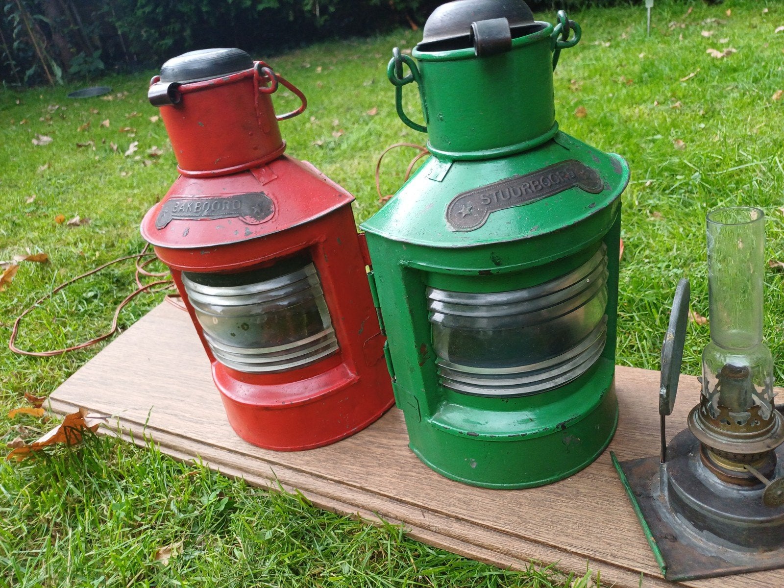 Antieke scheepslampen (rood/groen) - ombouwbaar, Ophalen of Verzenden