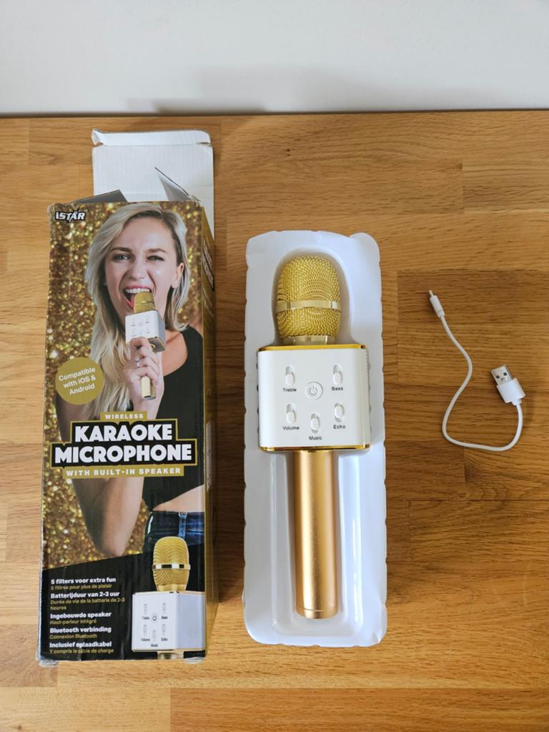 Draadloze Karaoke Microfoon met Ingebouwde Speaker - Goud, Ophalen of Verzenden, Zo goed als nieuw, Microfoon(s)