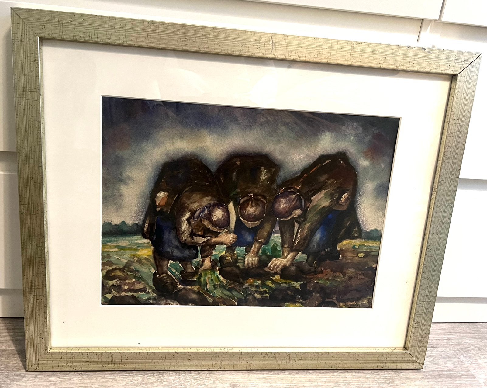Wim Motz Aquqrel schilderij ‘Bietensnijders’ 1940, Verzenden