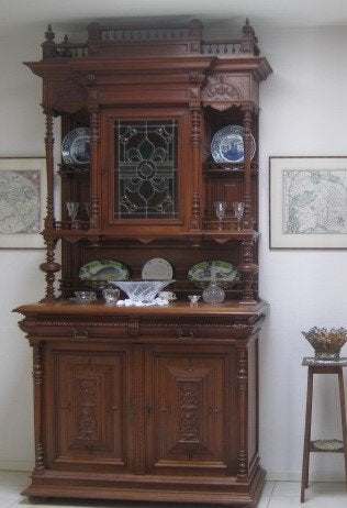 Engelse Antieke buffetkast vitrinekast Art Nouveau 1880-1890, Ophalen