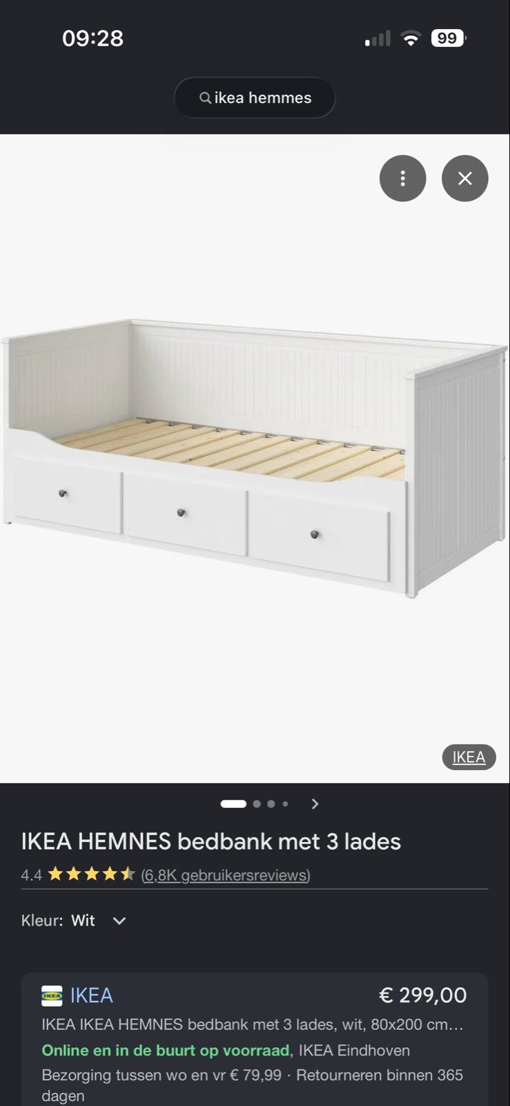 IKEA HEMNES Bedbank met 3 lades - Gebruikt, Ophalen, Gebruikt, Eenpersoons, Zwart