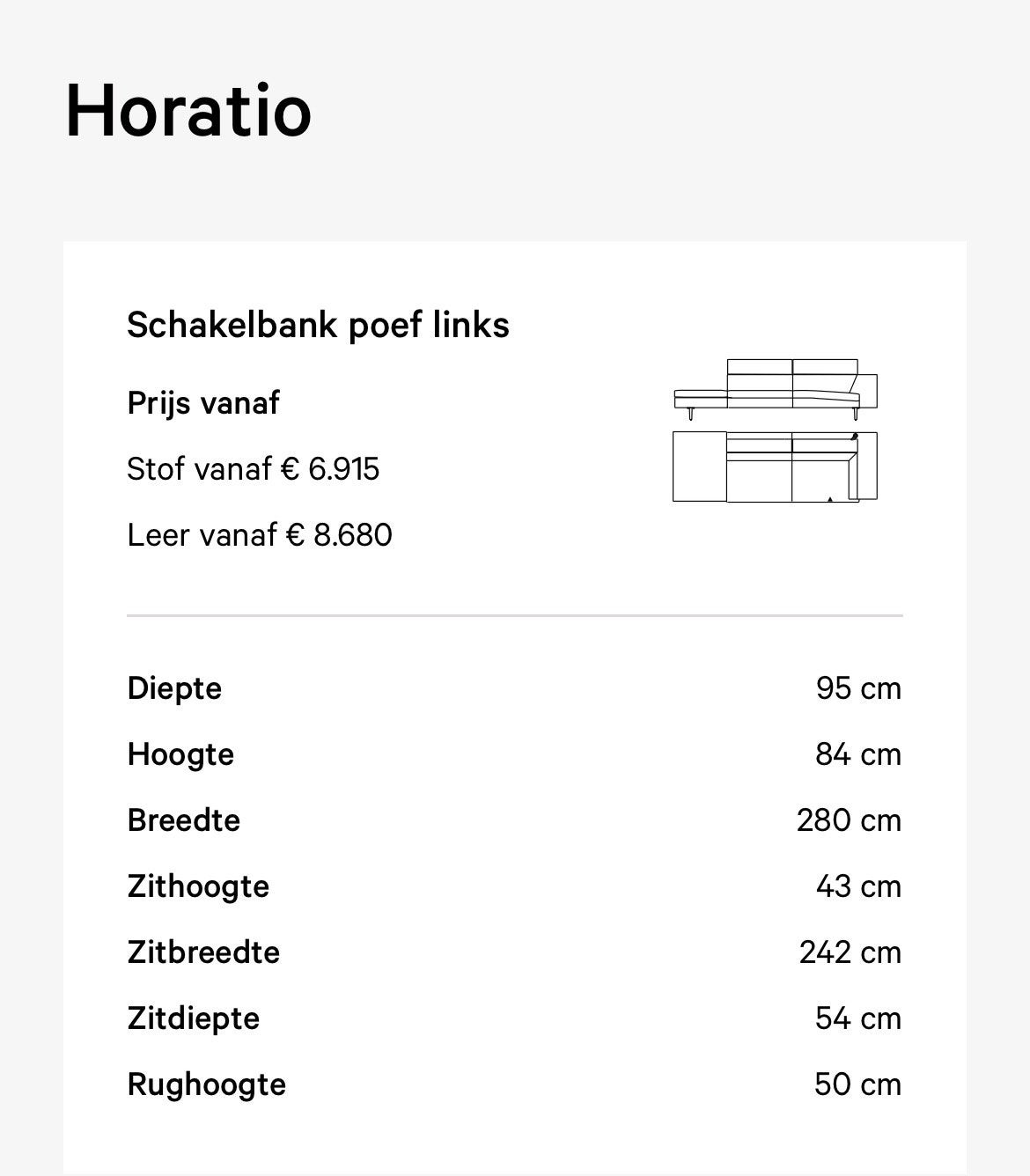 Leolux Horatio, Verzenden, 75 tot 100 cm, Zo goed als nieuw, Stof
