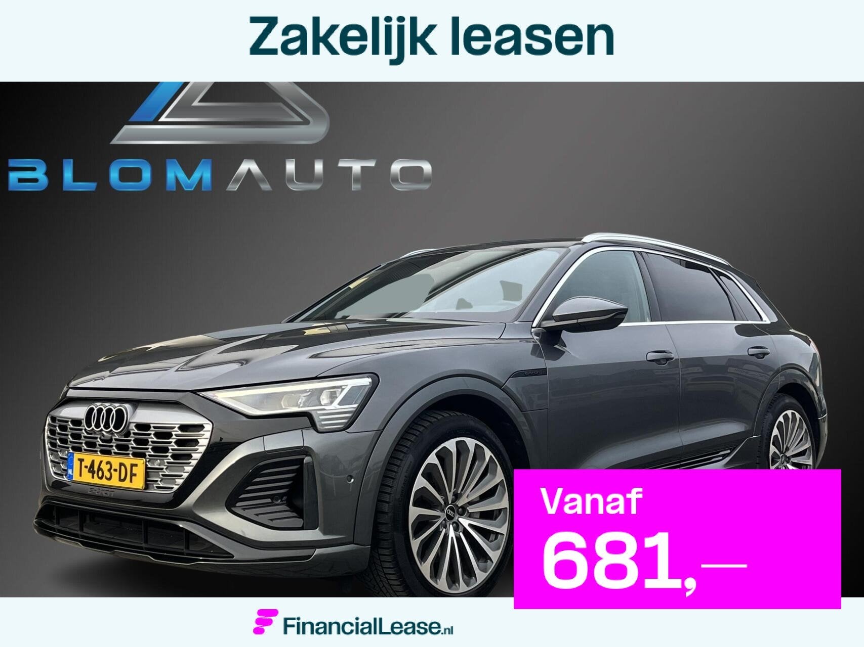 Audi Q8 e-tron 55 QUATTRO S-LINE 115 kWh 408PK ACC+MEMORY, Automaat, 131 €/maand, Zwart, Automatische klimaatregeling