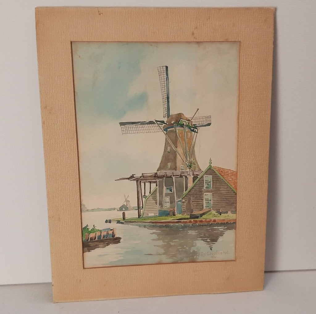Prachtig aquarel, "molen" De Grootvorst., Antiek en Kunst, Kunst | Schilderijen | Klassiek, Origineel werk, Realistisch, Ophalen of Verzenden