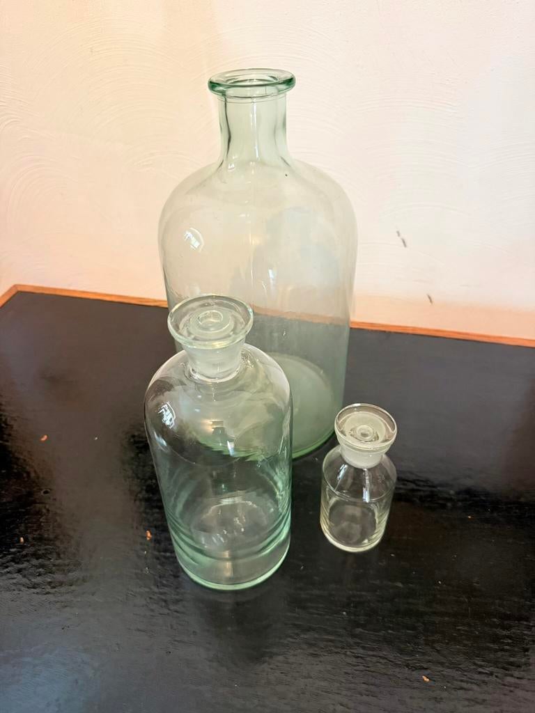 Trio Antieke Glazen Apotheek Potten / Flessen, Ophalen