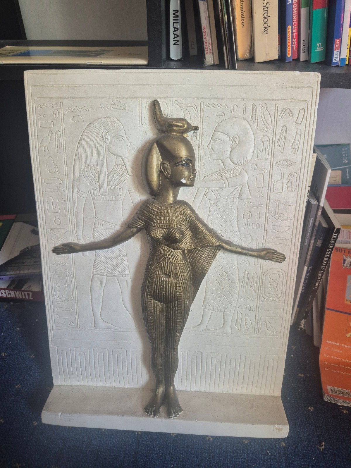 Egyptische Muurreliëf met Godin en Hiërogliefen, Ophalen of Verzenden