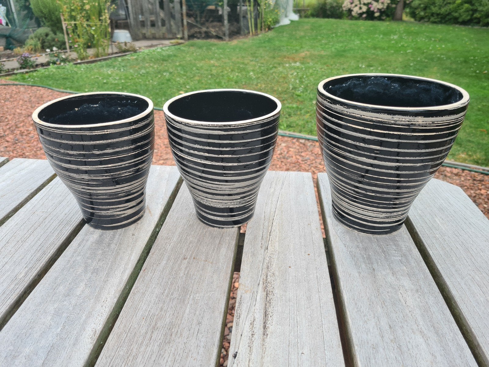Set van 3 stijlvolle, geglazuurde bloempotten, voor in huis, Ophalen
