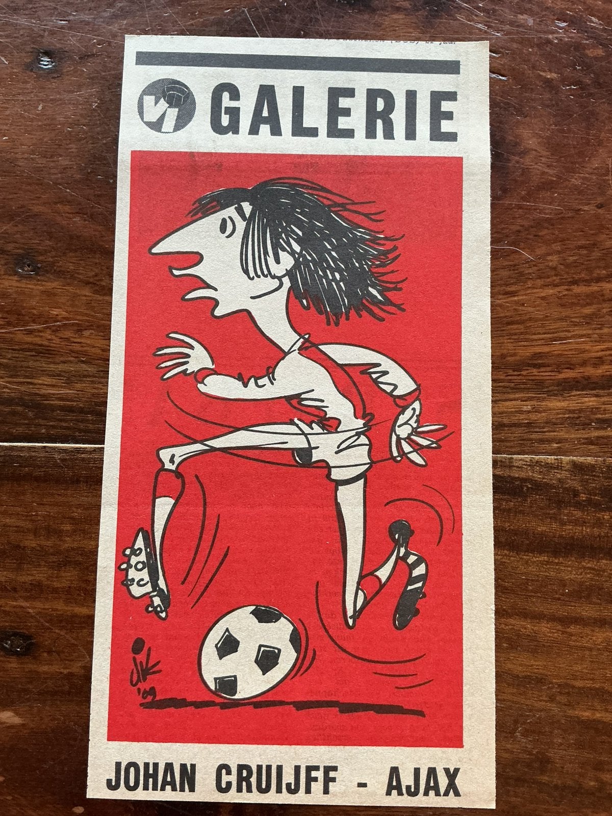 Voetbal karikatuur Dik Bruynesteyn Ajax Johan Cruijff 1969, Ophalen of Verzenden, 1960 tot 1980, Knipsel(s)