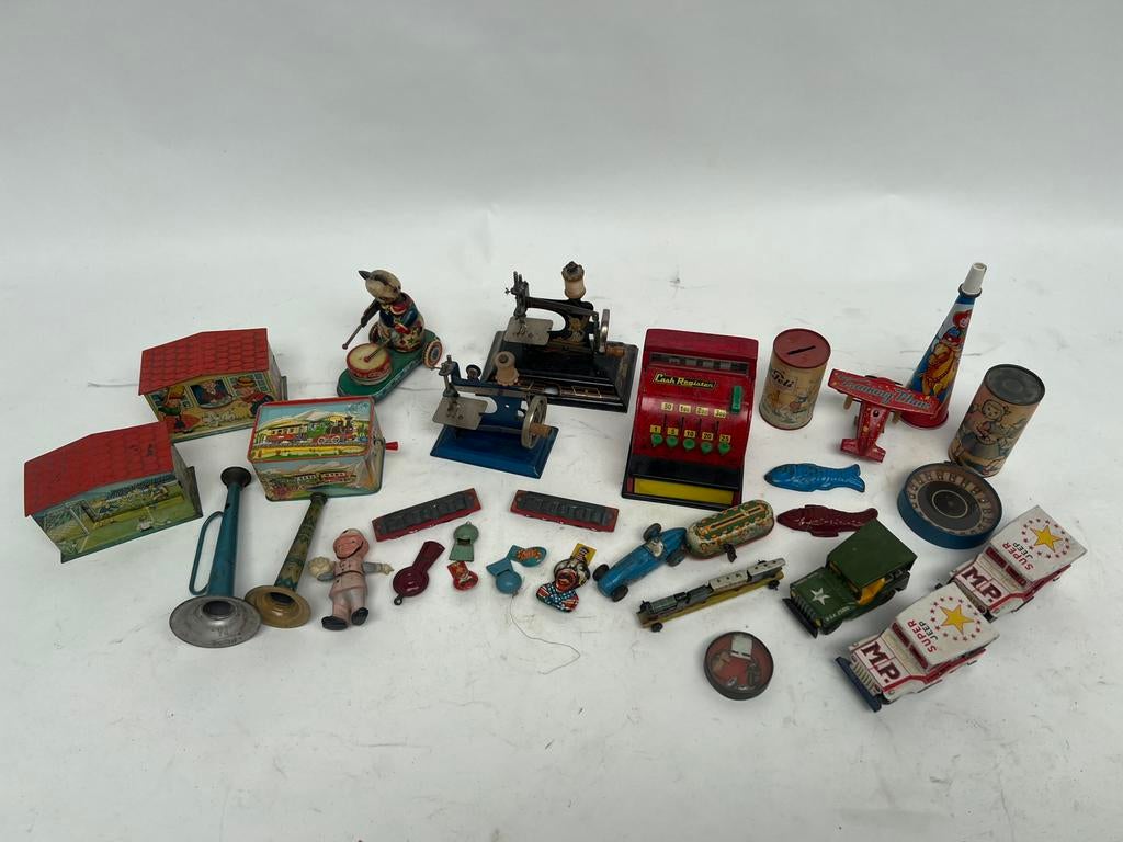 Antieke blikken speelgoed lot, Ophalen of Verzenden