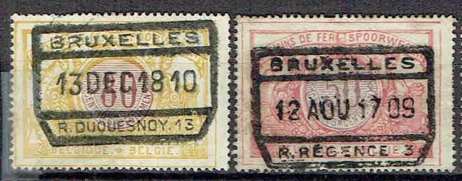 Belgie 1909/10 Spoorwegzegels met Blokstempel Brussel, Verzenden, Gestempeld, Treinen