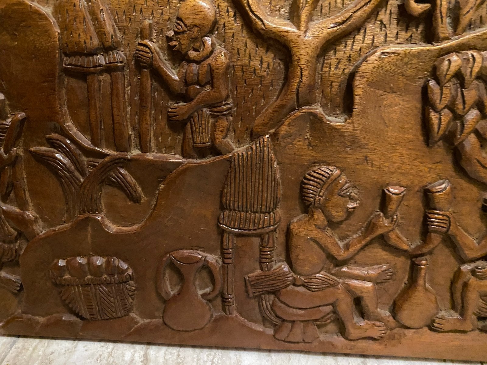 Afrikaans mahonie wandbord - houtsnijwerk 28x47 cm, Hout, Bruin, Afrika, Ophalen of Verzenden