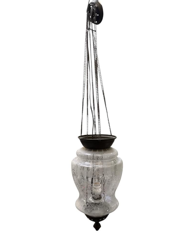 733. Art Nouveau hanglamp met mousselineglas, begin 20e eeuw, Ophalen of Verzenden