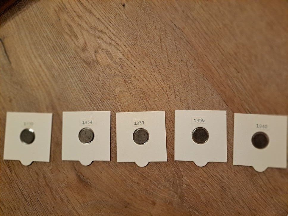 5 halve centen 1930, 1934, 1937, 1938, 1940, Ophalen of Verzenden, Koningin Wilhelmina, Overige waardes, Setje