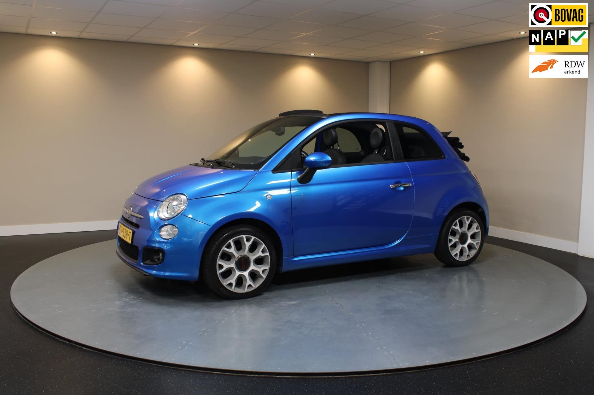 Fiat 500 C 0.9 TwinAir Turbo 500S *Azzurro Italia* Sport|Cab, Auto's, Euro 6, Cabriolet, Leder en Stof, Origineel Nederlands