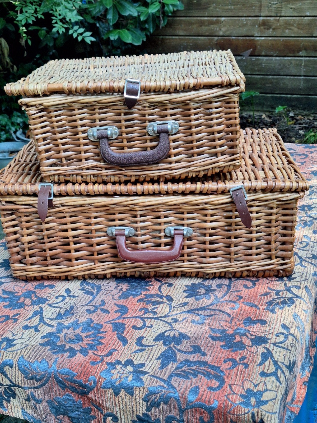 Set van 2 rieten manden/koffers - Vintage opbergers, Ophalen, Gebruikt, Overige materialen