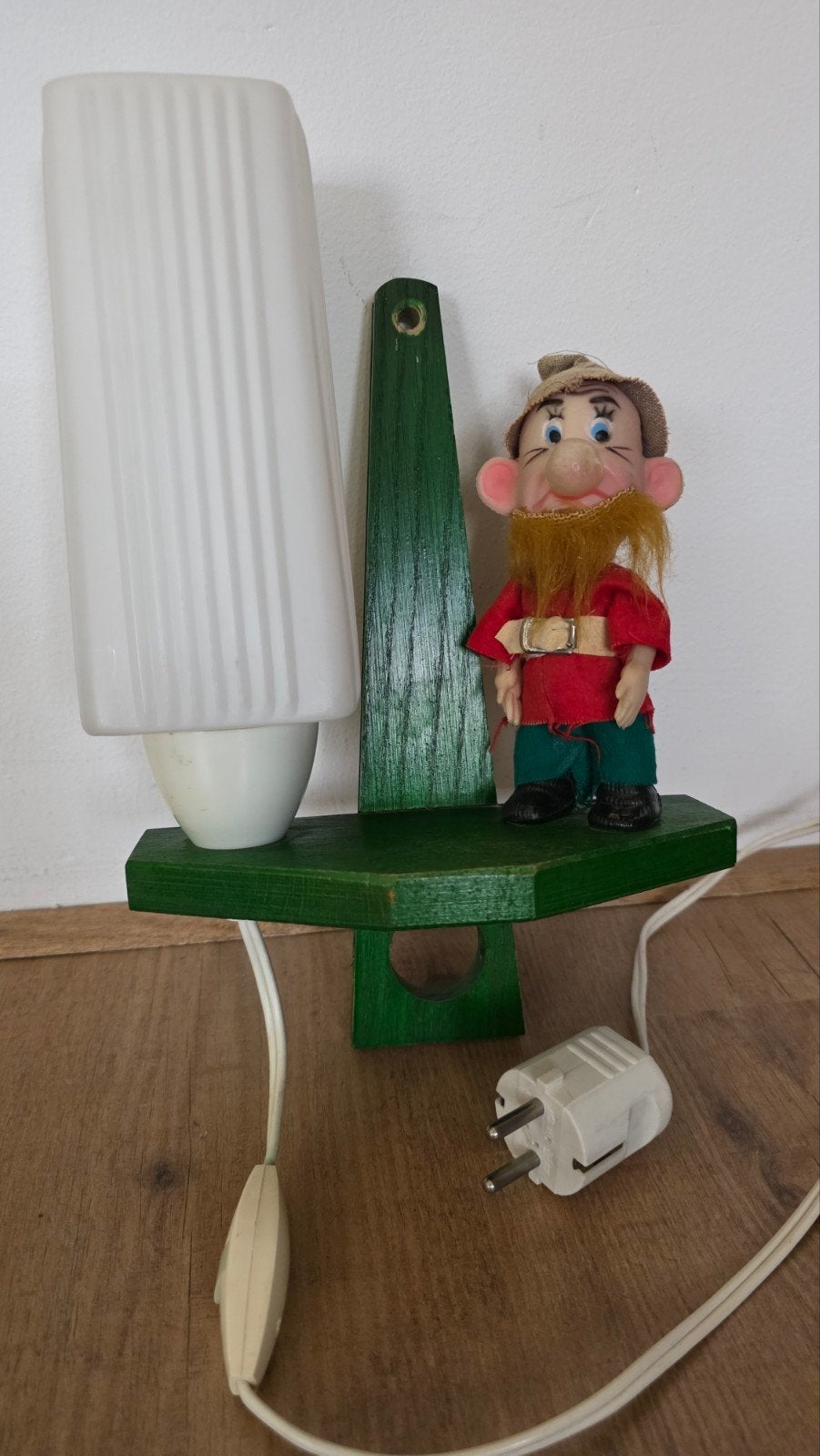 Vintage retro houten kabouter wandlamp kinderlamp, Ophalen of Verzenden, Gebruikt, Lamp