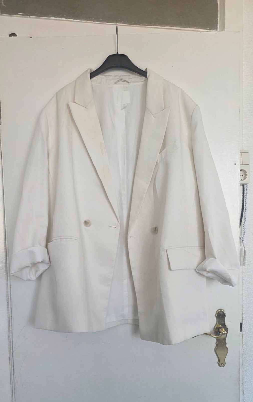 witte blazer, H&M, Kostuum of Pak, Wit, Maat 46/48 (XL) of groter