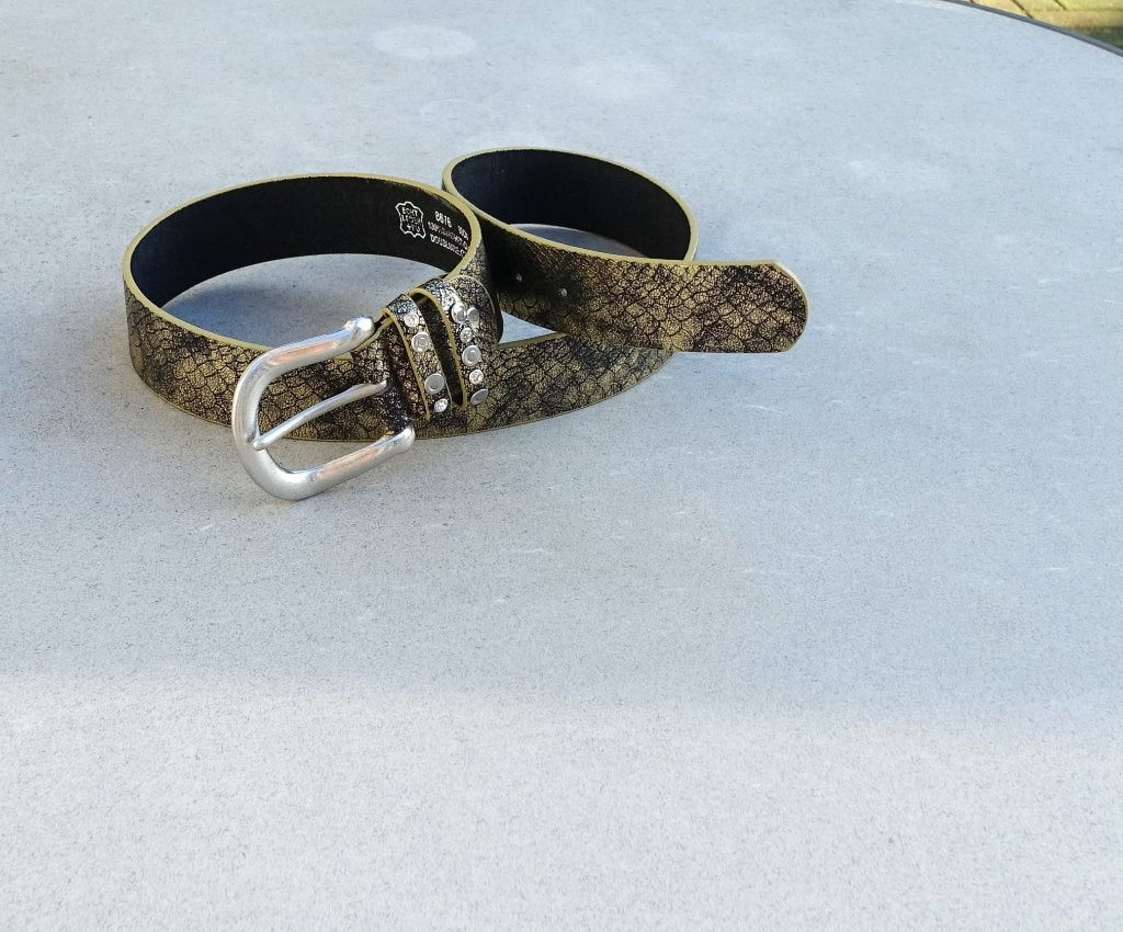 leren damesriem nr. 8676gd / 102 x 3,7 cm in goudkleur, Overige kleuren, Echt leder, Nieuw, Tailleriem
