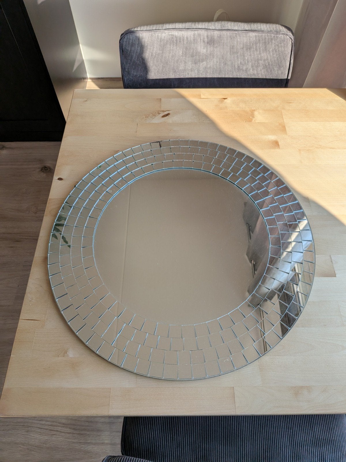 Vintage ronde spiegel met mozaïekrand, Ophalen, Minder dan 50 cm, Gebruikt, Rond