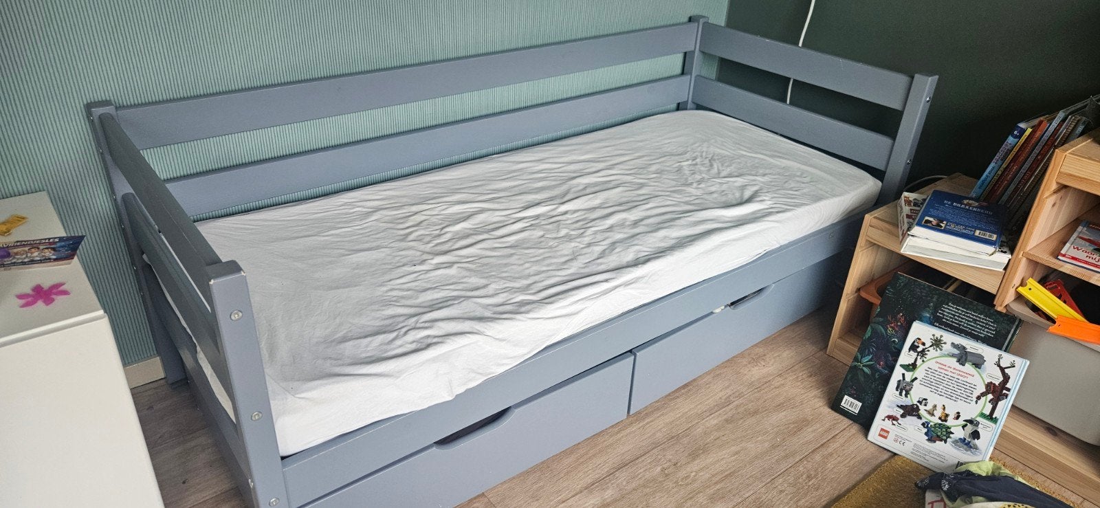 Hoppekids kinderbed 70x160 met 2 laden, inclusief matras, Ophalen, Gebruikt, 70 tot 85 cm, Matras