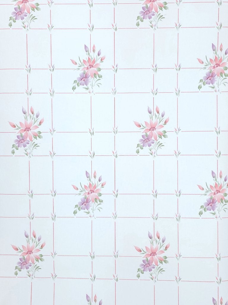 5063 vinyl bloemenbehang roze lila ruit retro jaren 80 swiet, Huis en Inrichting, Stoffering | Behang, Ophalen of Verzenden, Groen