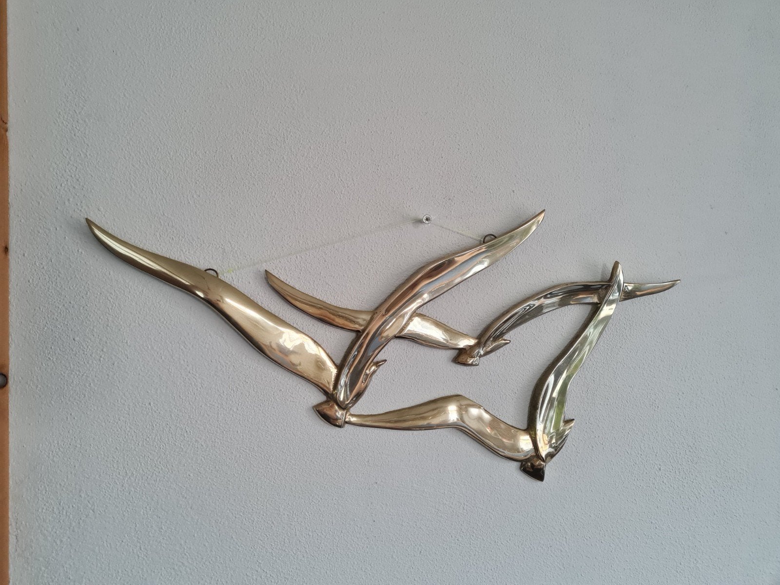 Vintage messing wanddecoratie - vliegende vogels, Ophalen of Verzenden